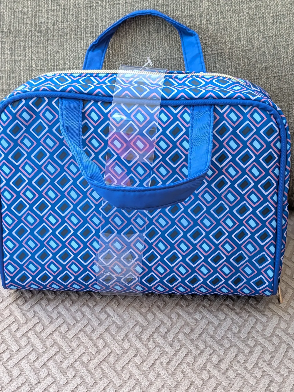 Jones New York Blue & Pink Diamond-Print Cosmetic Tote NWT